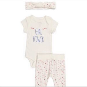 NEW Rae Dunn Baby 3-Piece “Girl Power” Set – Pants, Top & Headband (3–6 Months)